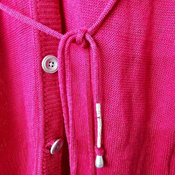 ARMANI EXCHANGE Hot Pink Linen Blend Crochet Button-Up Front Women Cardigan (S) - Picture 3 of 6
